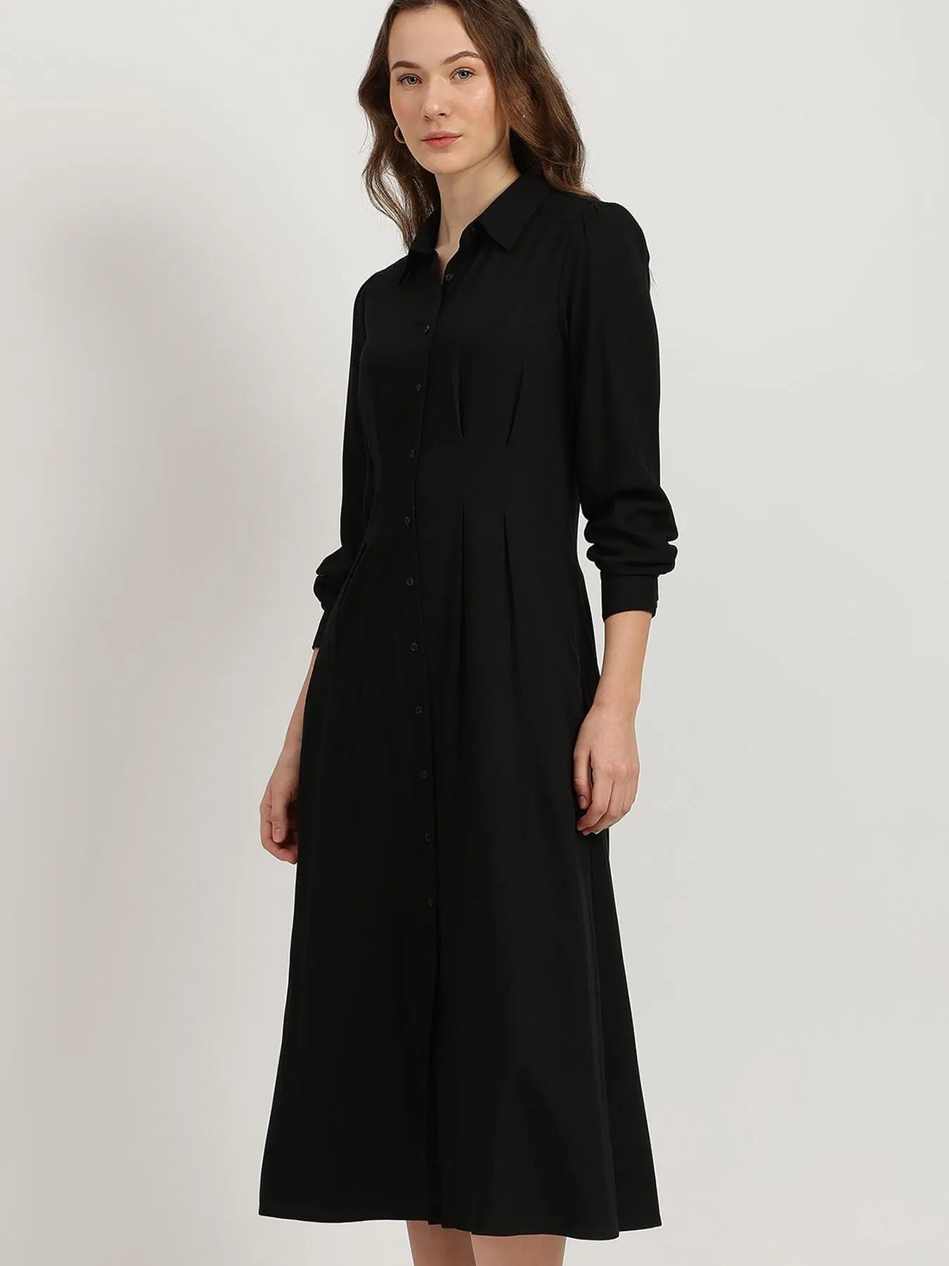 Classic Black Buttondown Shirt Dress for Women Perfect for Casual, Workwear, and Evening Fashion