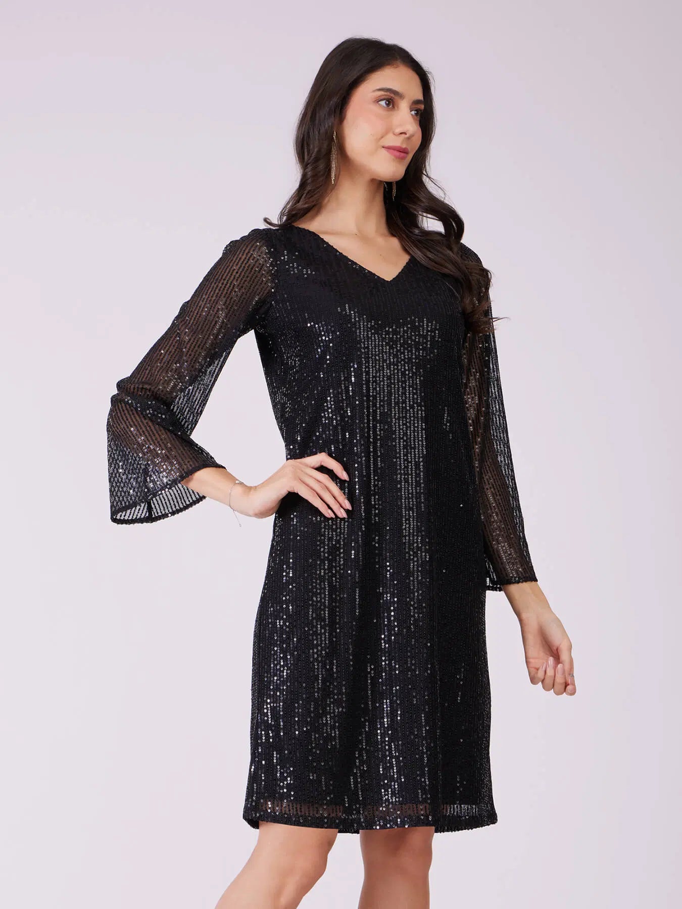 Trendy Sequin Shift Dress for Women in Black Ideal for Weddings, Cocktail Events, and Evening Gatherings