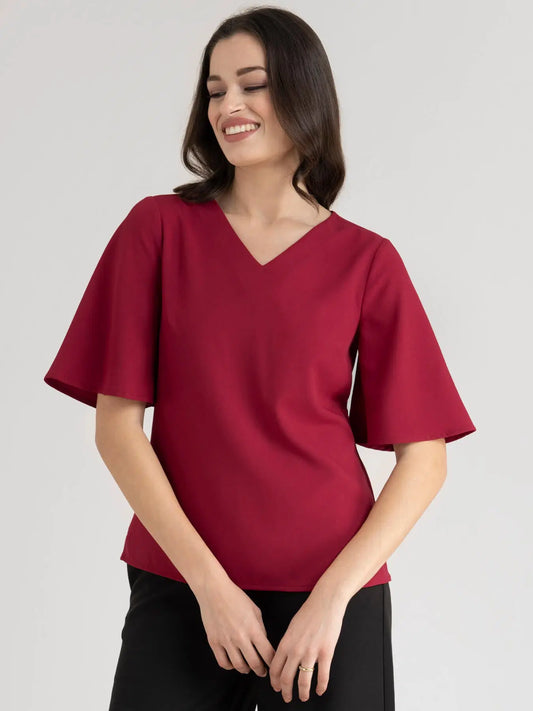 Trendy Women’s Red Bell Sleeve Top with Relaxed Fit