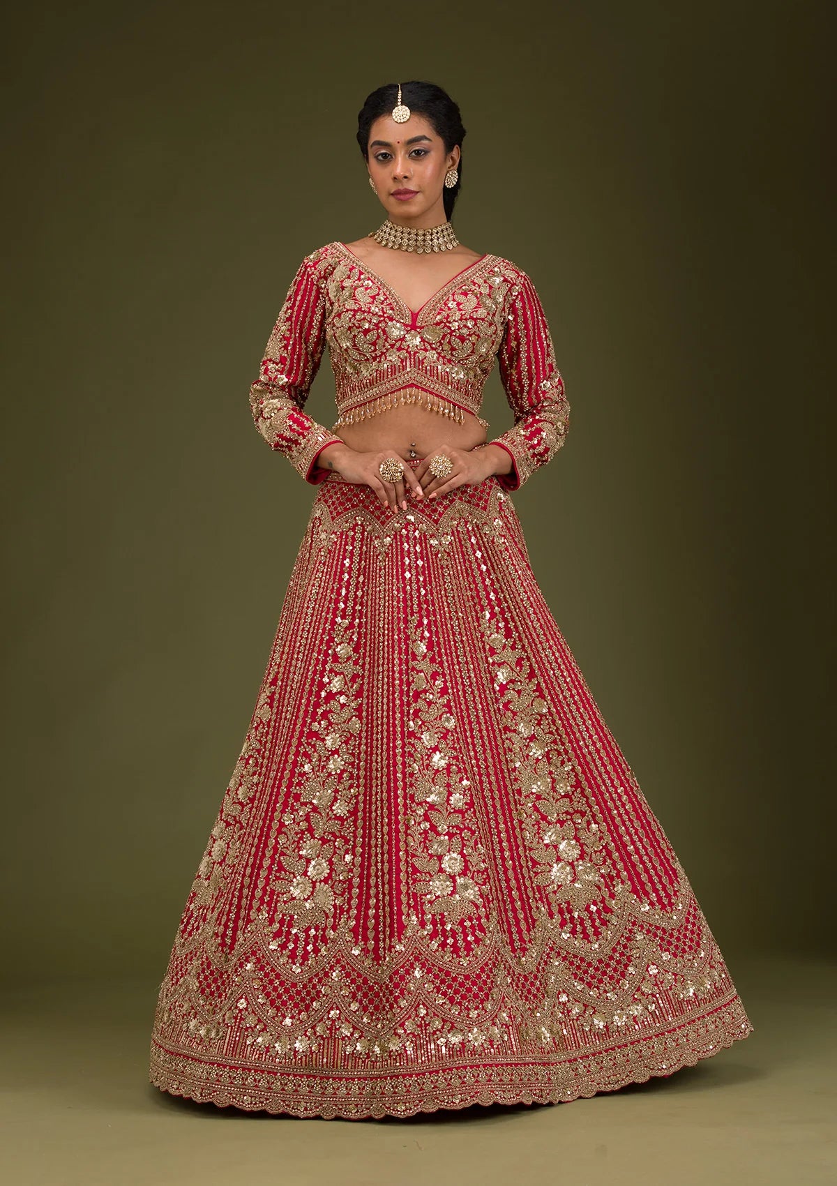 Ready-to-Wear Maroon Lehenga with Raw Silk Fabric and Heavy Zari Detailing