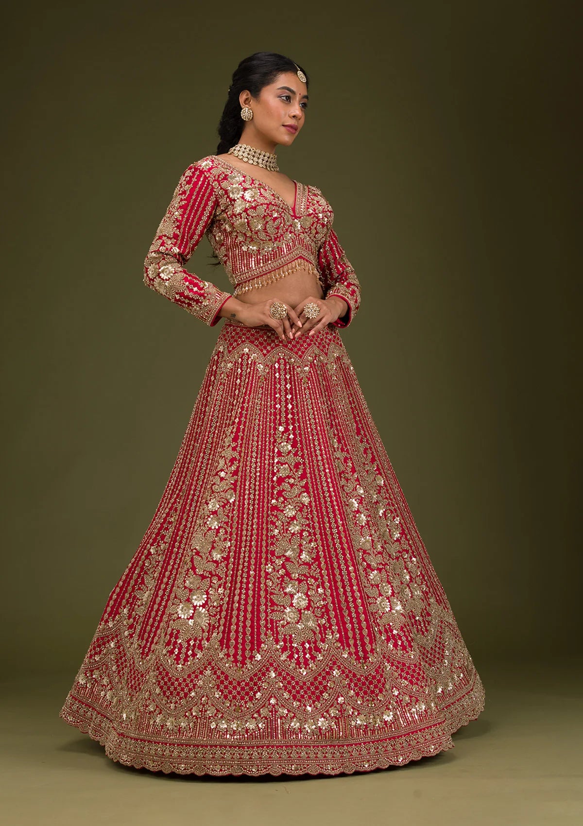 Ready-to-Wear Maroon Lehenga with Raw Silk Fabric and Heavy Zari Detailing