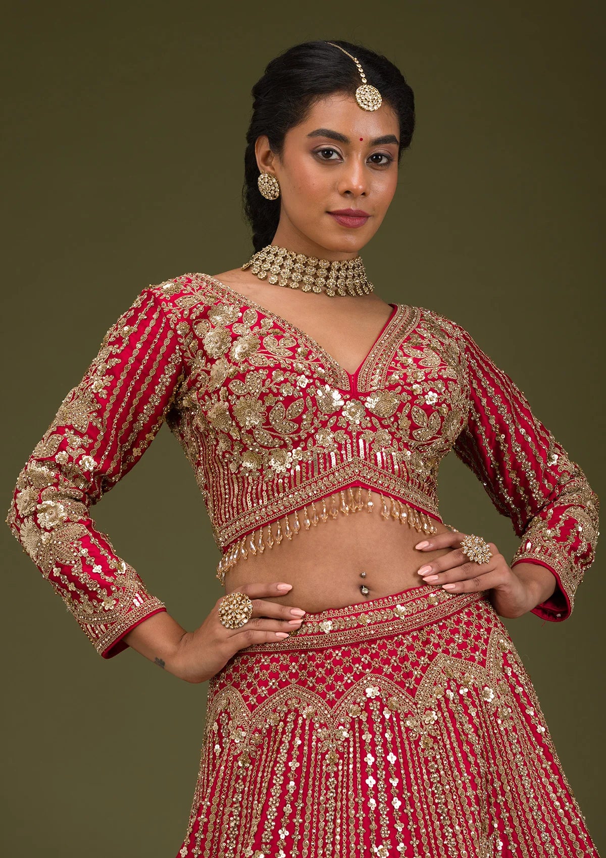 Ready-to-Wear Maroon Lehenga with Raw Silk Fabric and Heavy Zari Detailing
