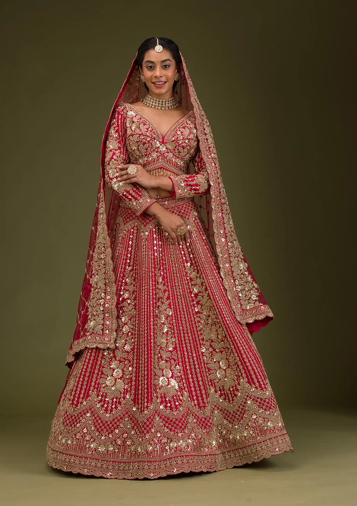 Ready-to-Wear Maroon Lehenga with Raw Silk Fabric and Heavy Zari Detailing