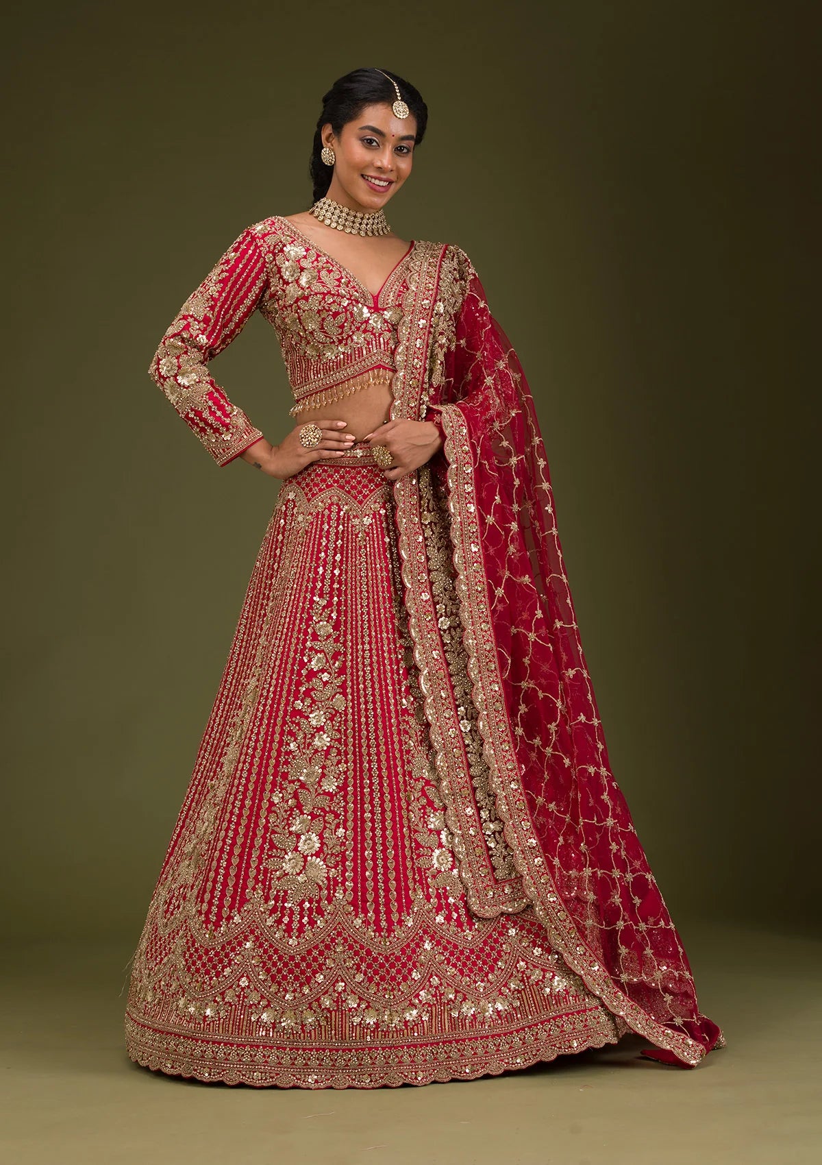 Ready-to-Wear Maroon Lehenga with Raw Silk Fabric and Heavy Zari Detailing
