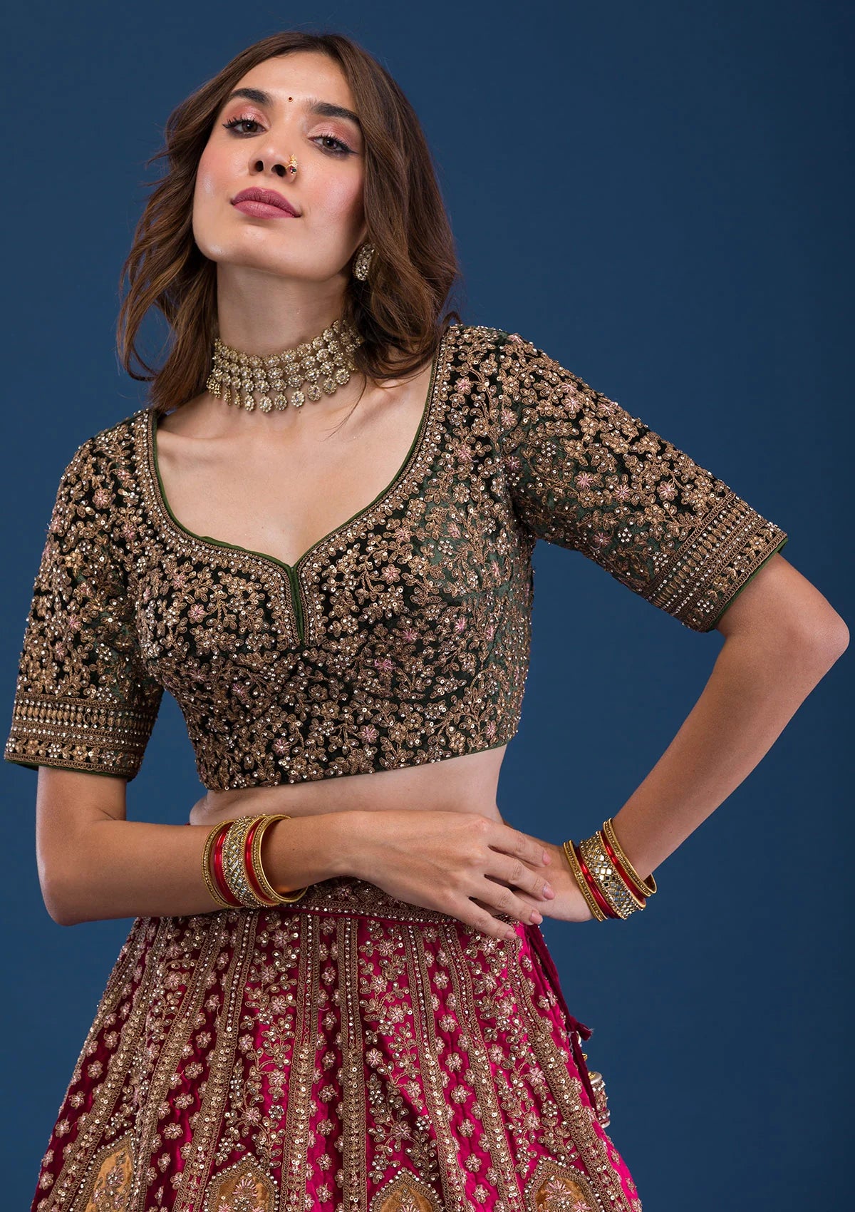 Maroon Velvet Lehenga Choli with Zari Detailing – Ready-to-Wear Wedding Attire