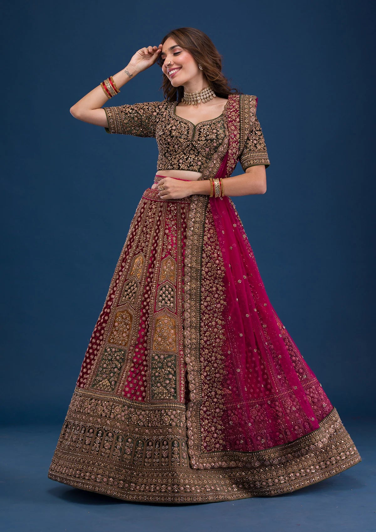 Maroon Velvet Lehenga Choli with Zari Detailing – Ready-to-Wear Wedding Attire