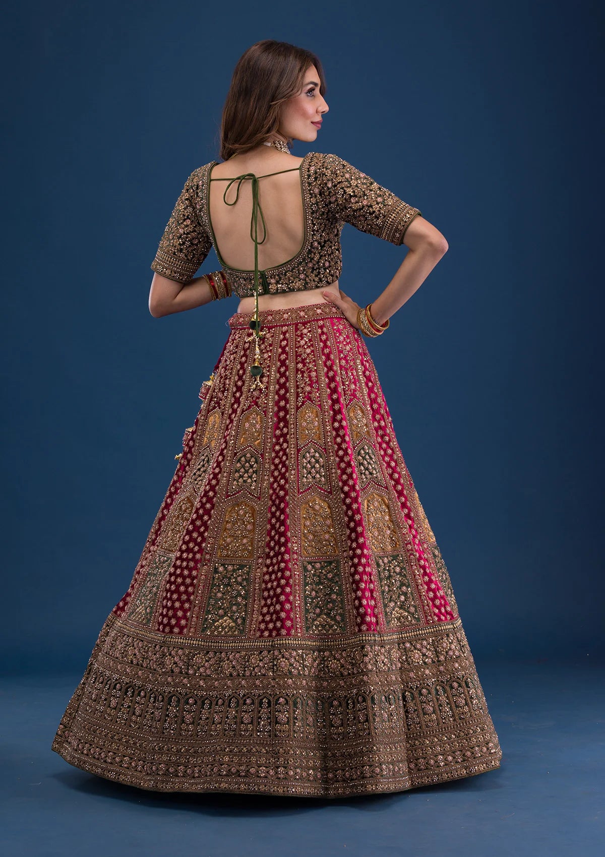 Maroon Velvet Lehenga Choli with Zari Detailing – Ready-to-Wear Wedding Attire