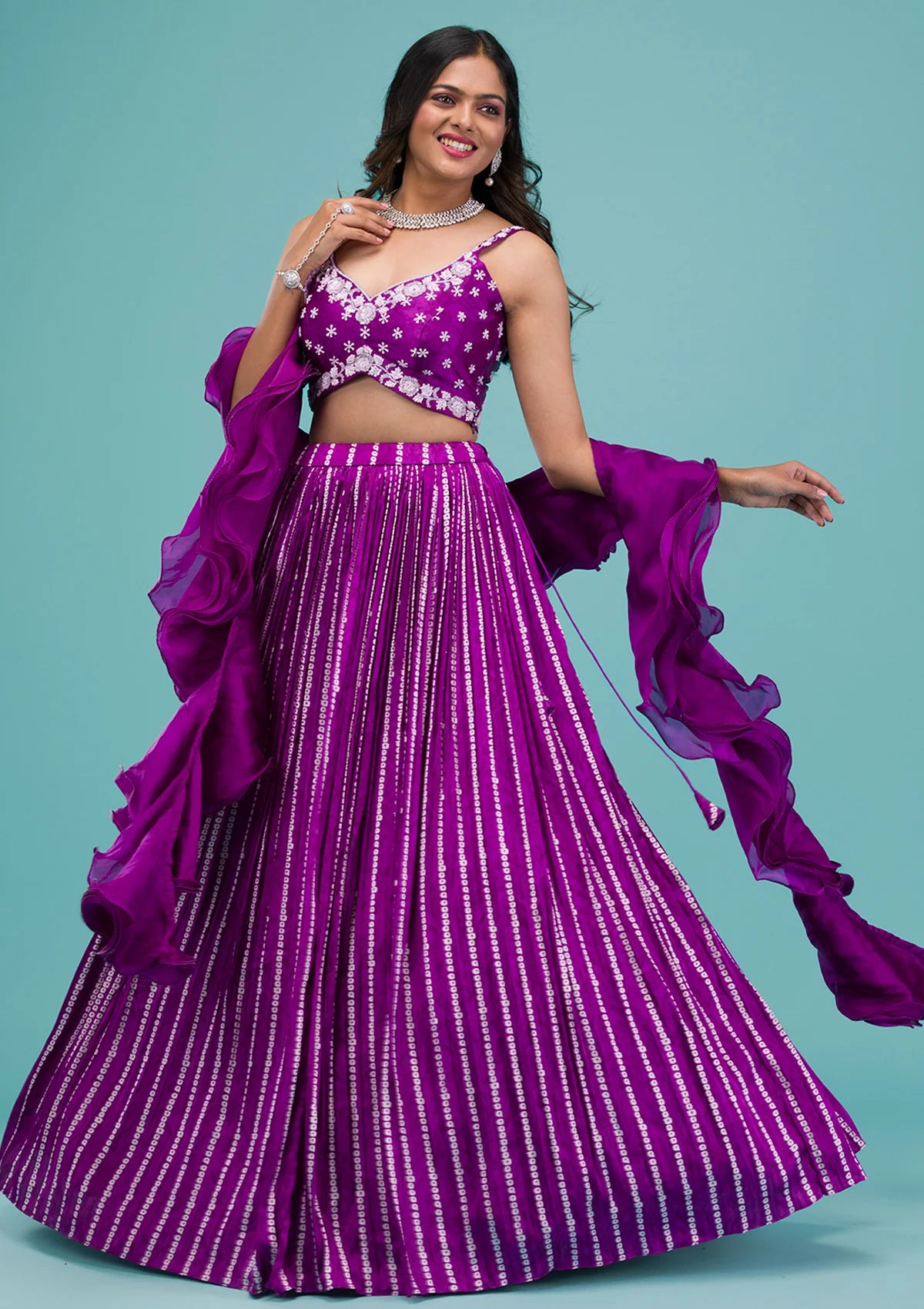 Royal Purple Satin Lehenga with Intricate Sequins Work Ideal for Weddings, Receptions, and Festive Wear