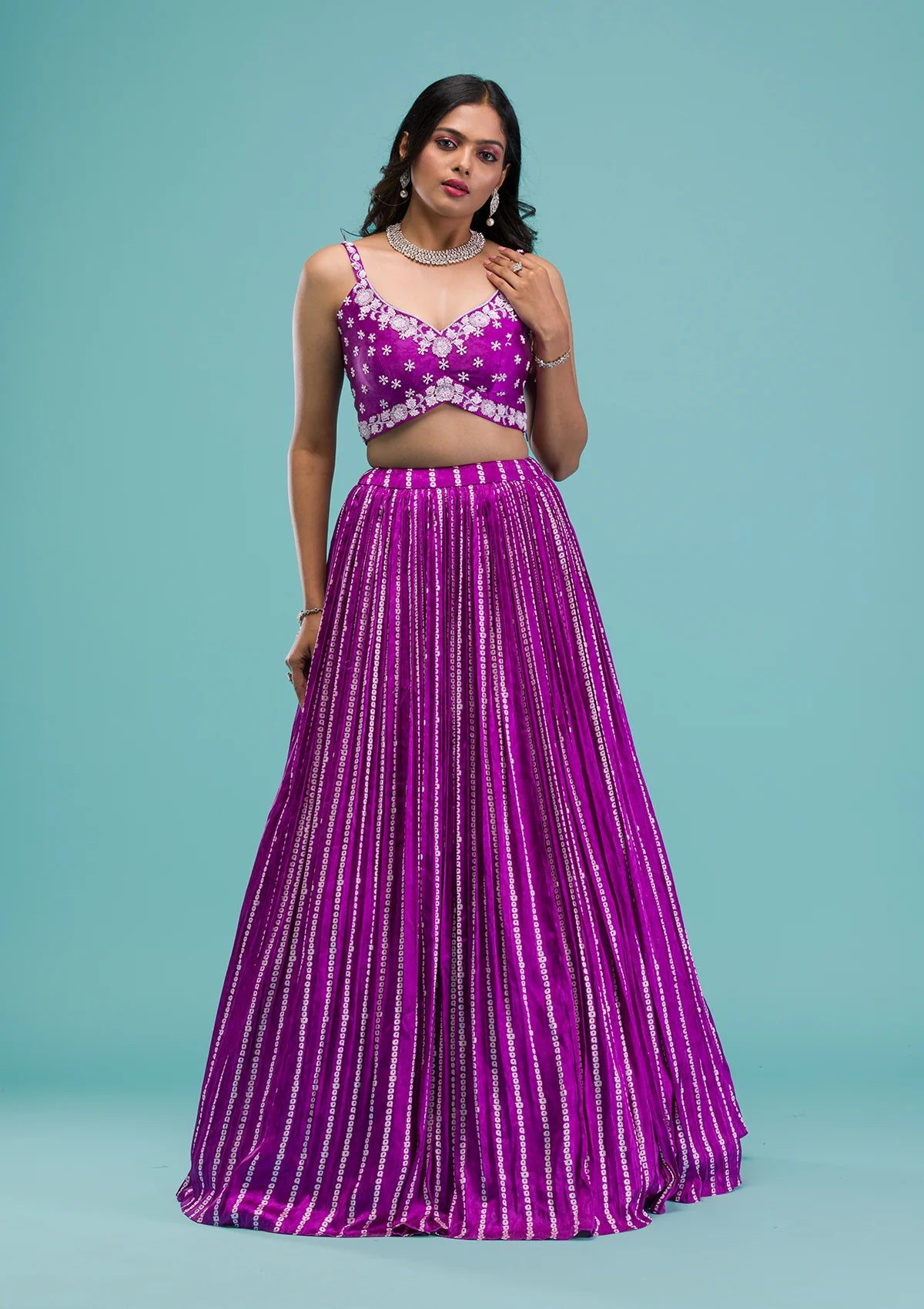 Royal Purple Satin Lehenga with Intricate Sequins Work Ideal for Weddings, Receptions, and Festive Wear
