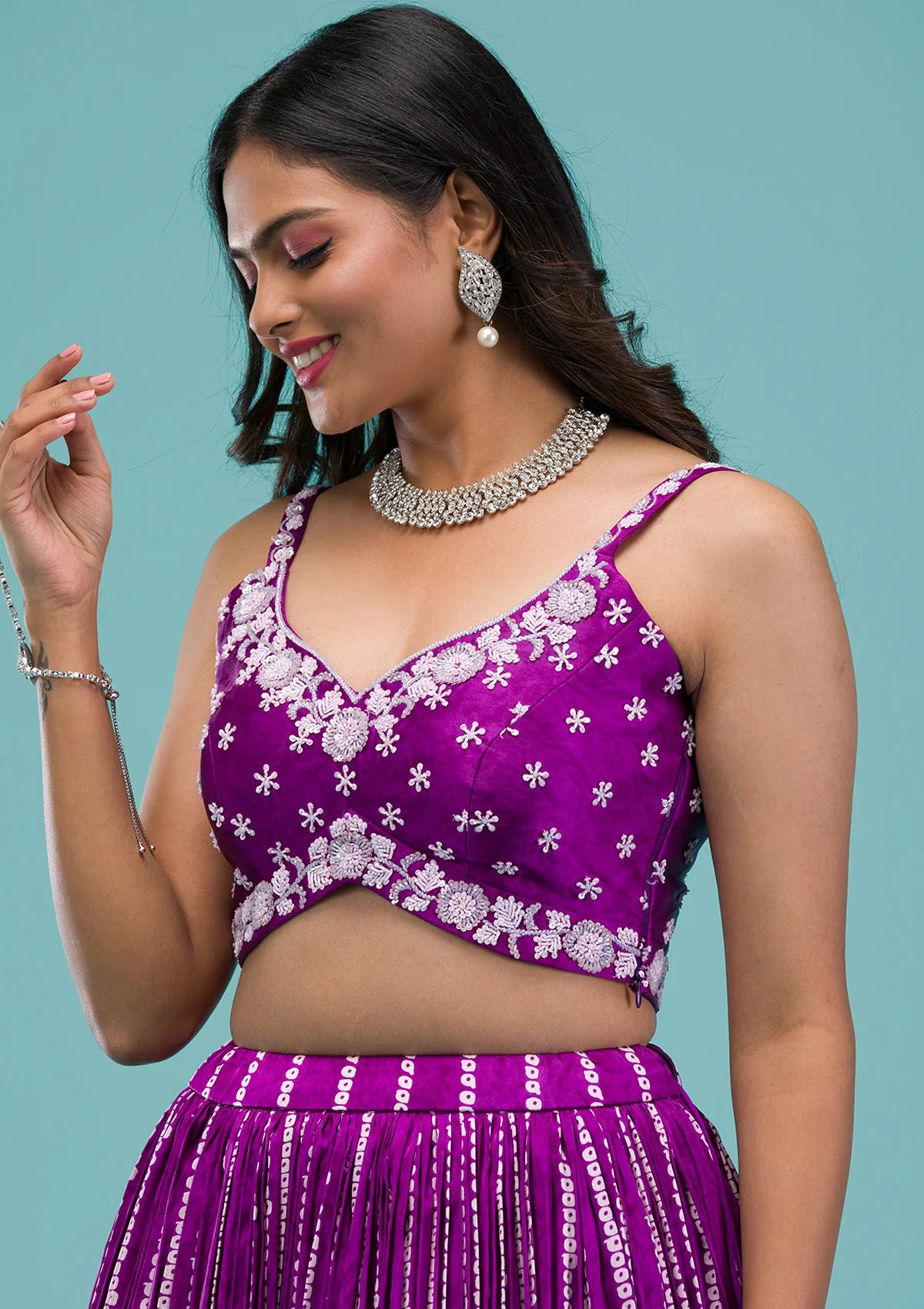 Royal Purple Satin Lehenga with Intricate Sequins Work Ideal for Weddings, Receptions, and Festive Wear