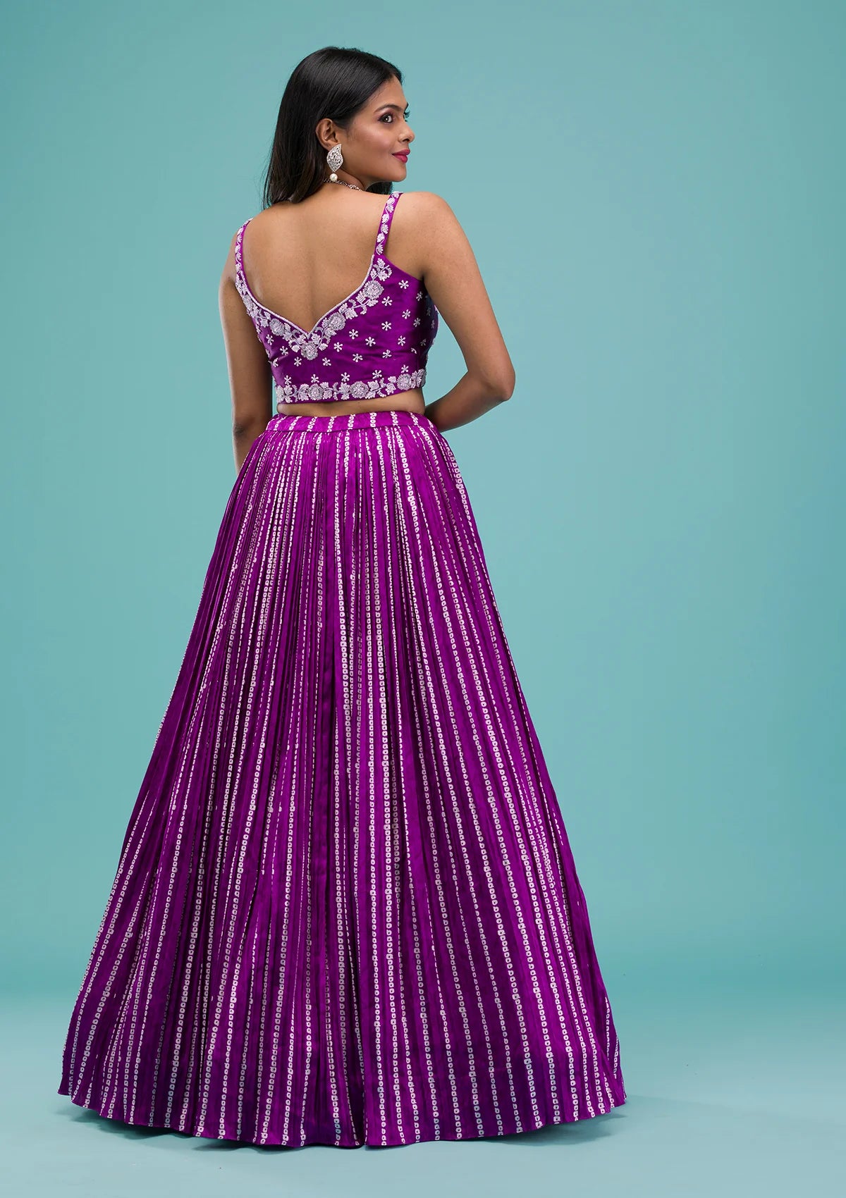 Royal Purple Satin Lehenga with Intricate Sequins Work Ideal for Weddings, Receptions, and Festive Wear