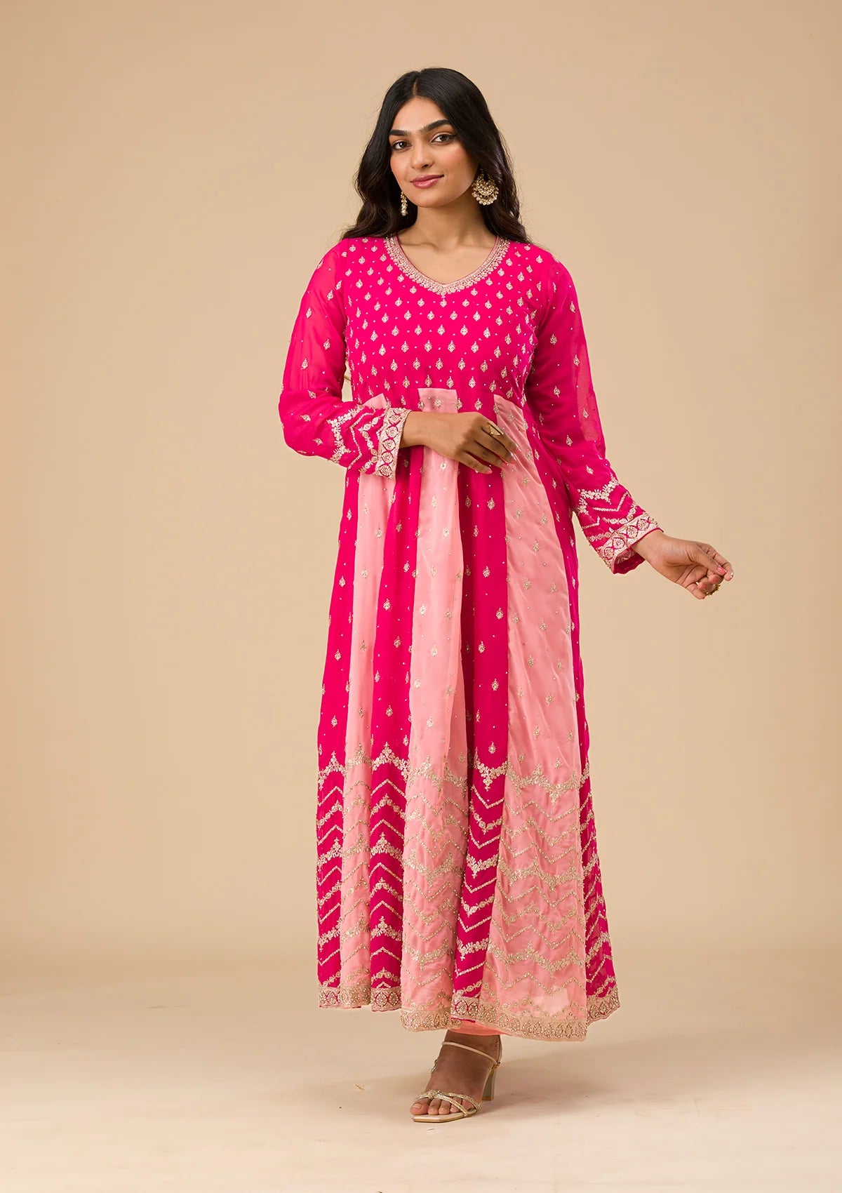 Designer Rani Pink Georgette Salwar Suit with Silver Zari Embroidery Perfect for Ethnic and Traditional Events