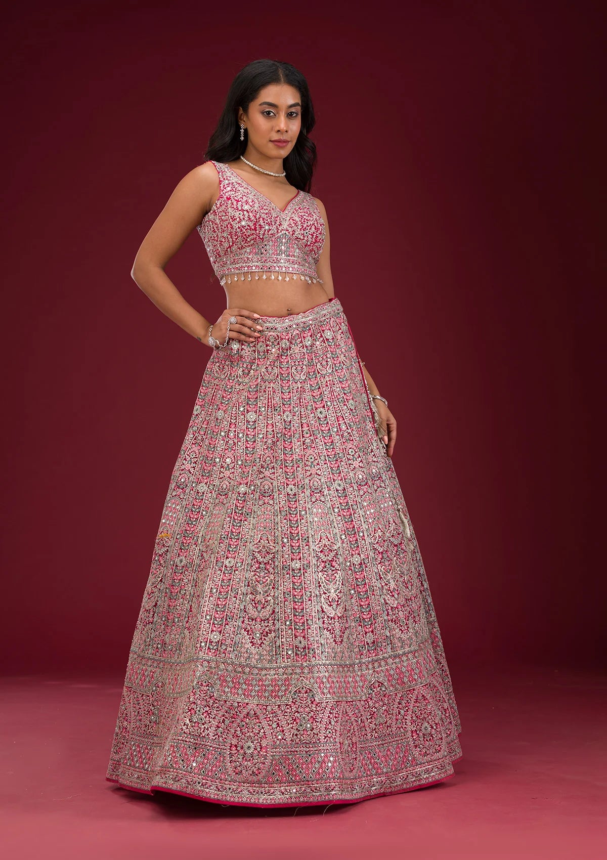 Luxurious Rani Pink Readymade Lehenga with Thread Embroidery – Wedding & Special Occasions