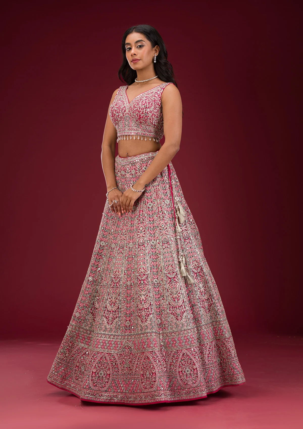 Luxurious Rani Pink Readymade Lehenga with Thread Embroidery – Wedding & Special Occasions