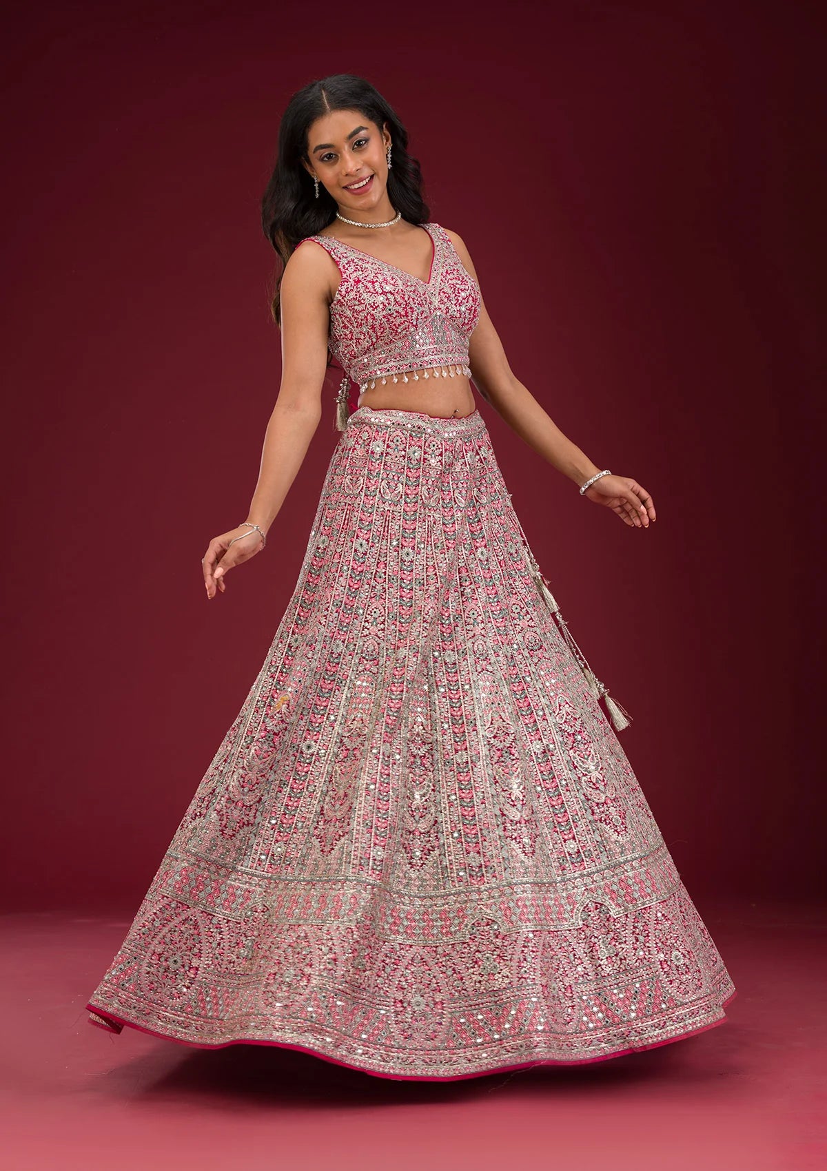 Luxurious Rani Pink Readymade Lehenga with Thread Embroidery – Wedding & Special Occasions