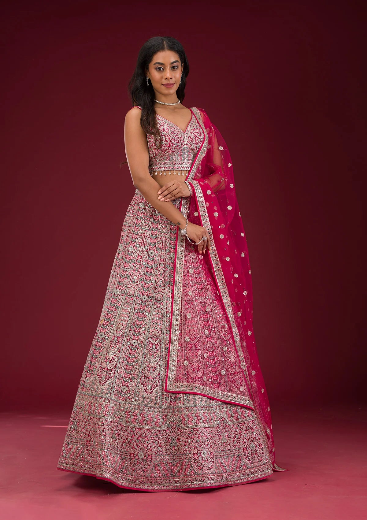 Luxurious Rani Pink Readymade Lehenga with Thread Embroidery – Wedding & Special Occasions