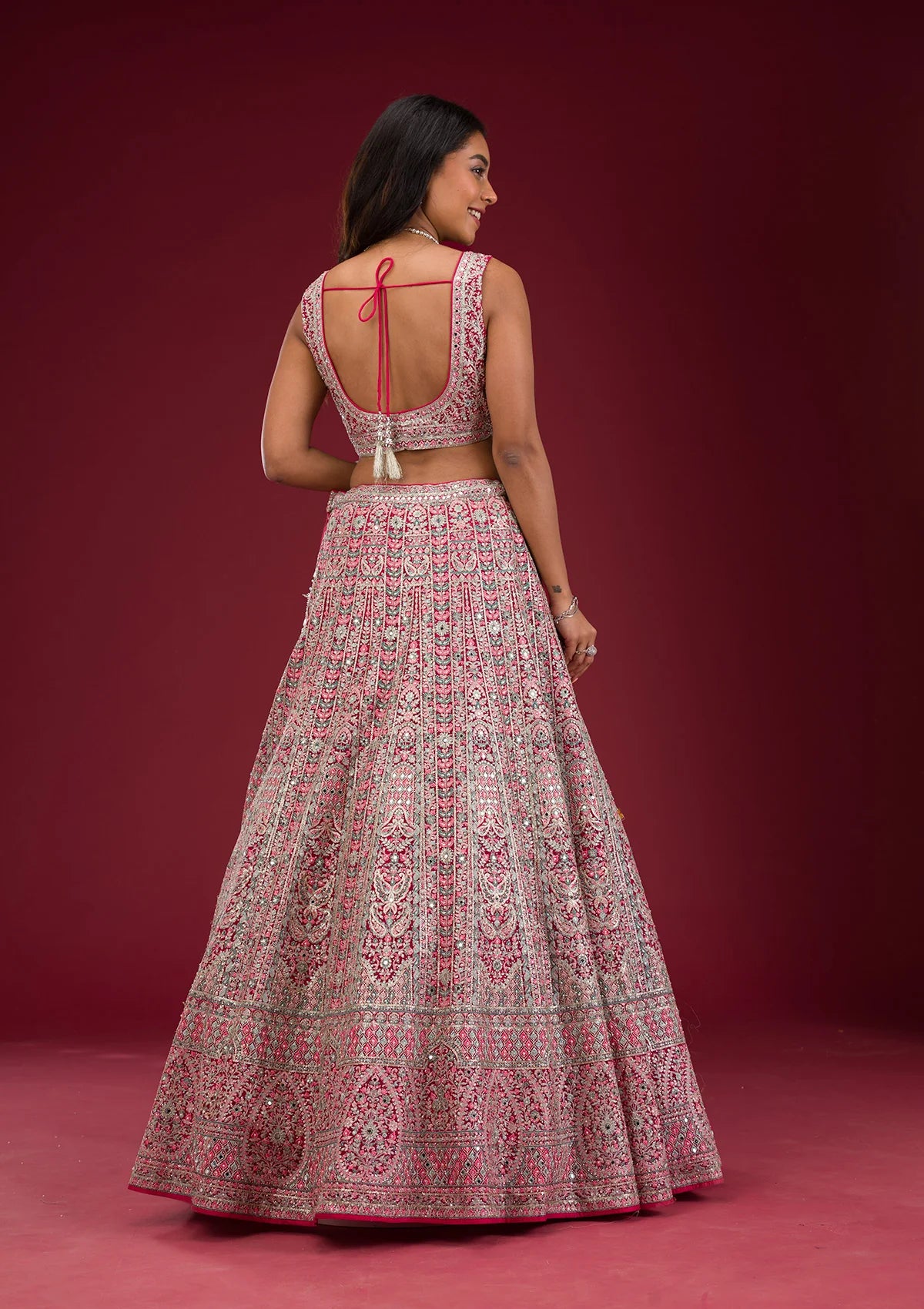 Luxurious Rani Pink Readymade Lehenga with Thread Embroidery – Wedding & Special Occasions
