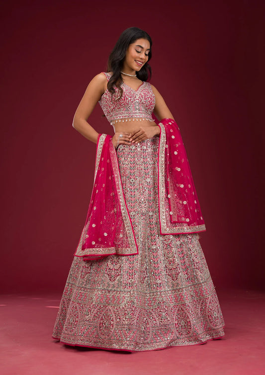 Luxurious Rani Pink Readymade Lehenga with Thread Embroidery – Wedding & Special Occasions