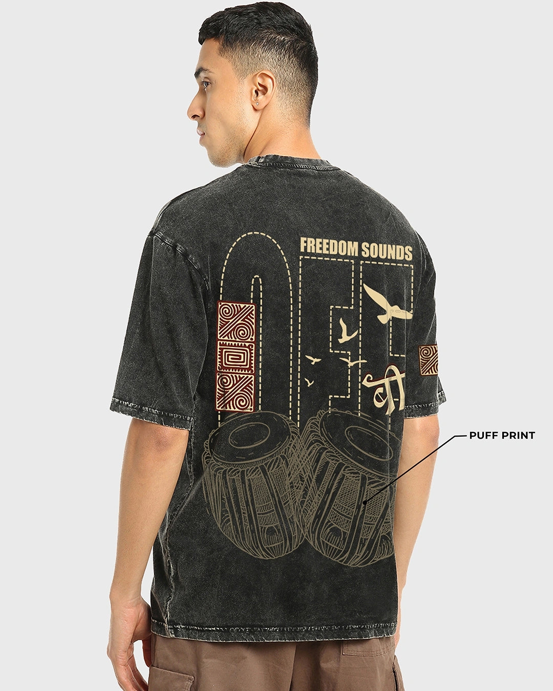 Exclusive Black Freedom Sounds Acid Wash T-Shirt Men’s Oversized Graphic Cotton Top