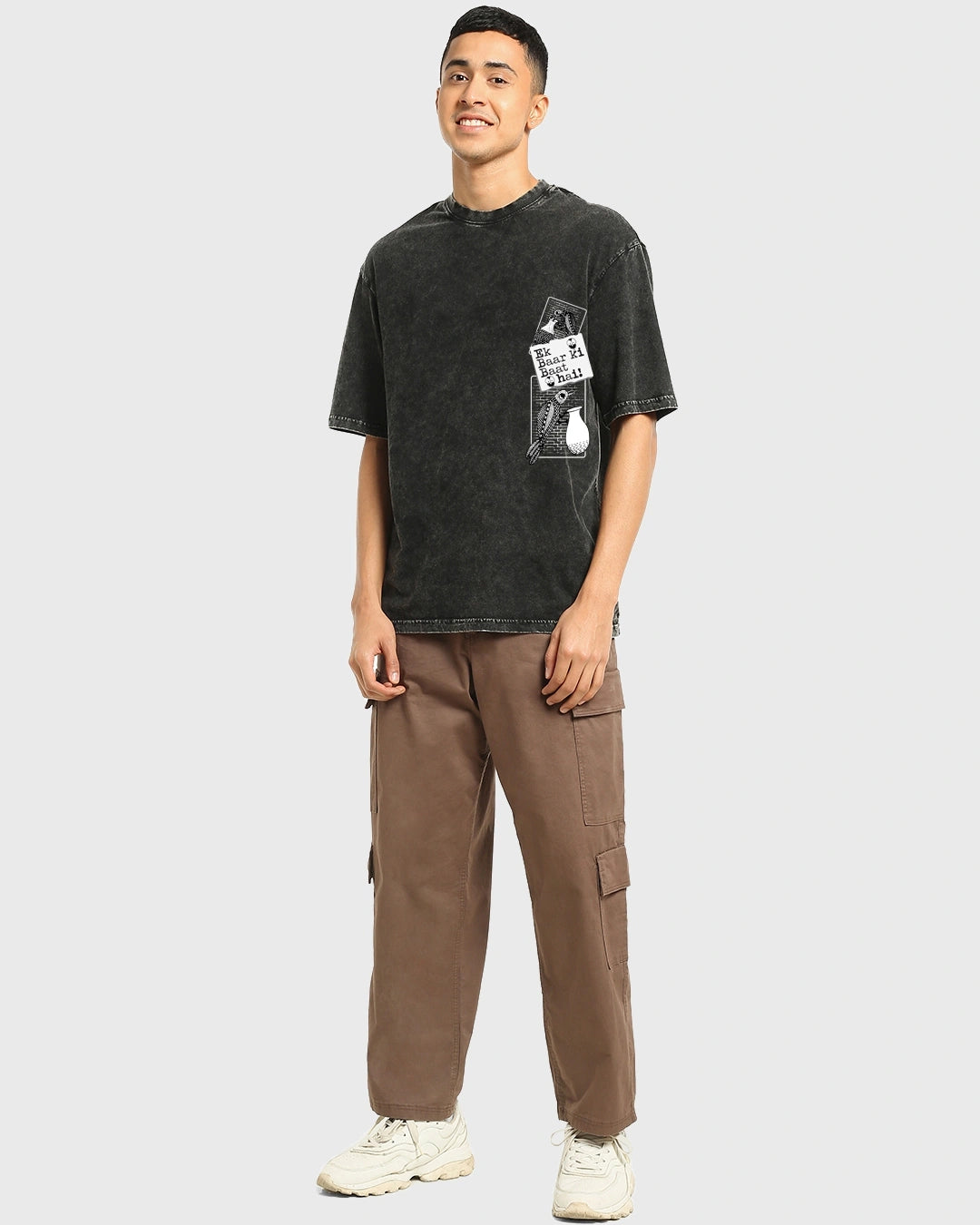 Modern Black Kahani Graphic Printed Oversized Acid Wash T-Shirt Men’s Street Style