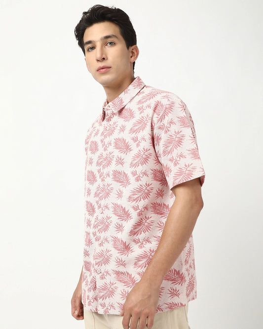 Durable Soft Peach All Over Printed Oversized Shirt for Men with Comfortable Silhouette