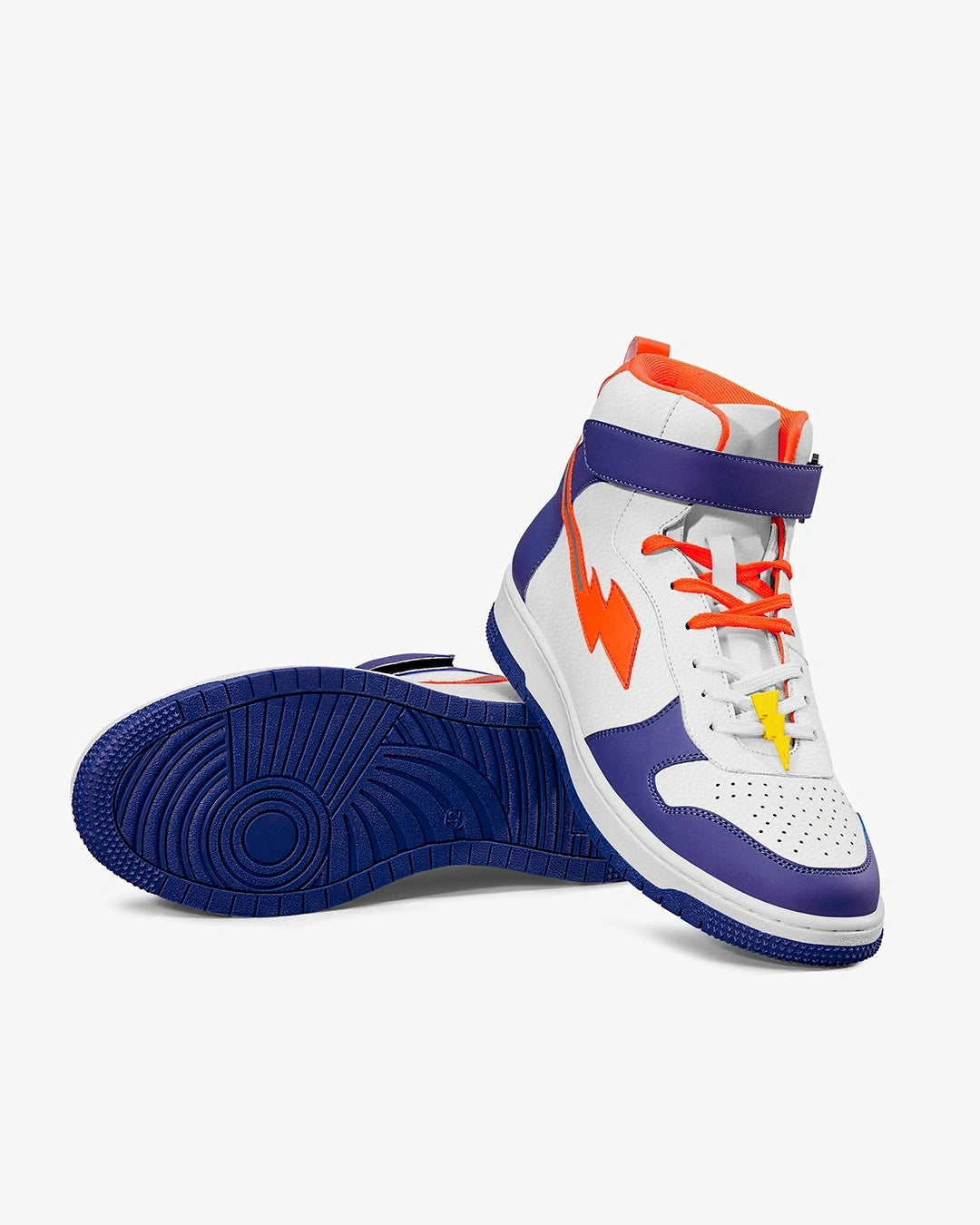 Classic White & Blue Bolt High Top Sneakers for Men with Durable Rubber Outsole and Timeless Look