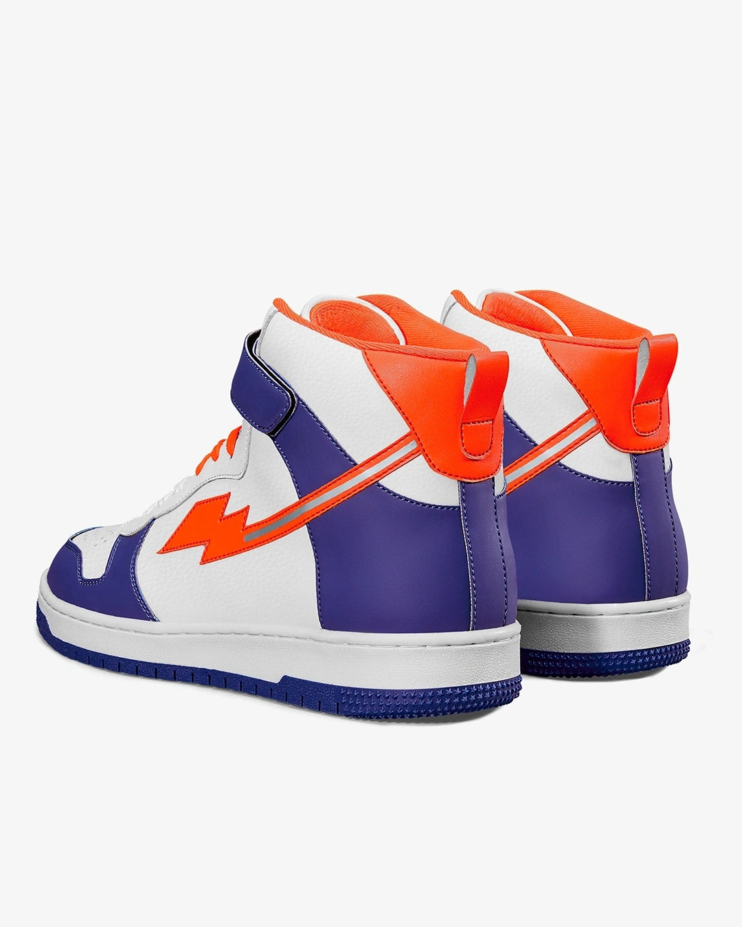Classic White & Blue Bolt High Top Sneakers for Men with Durable Rubber Outsole and Timeless Look