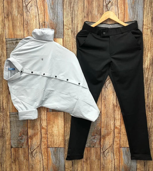 Modern Mens White and Black Shirt Pant Set Perfect for Weekend Outings Travel and Events