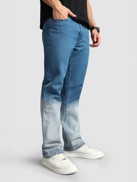 Trendy Mid Blue Ombre Bootcut Jeans for Men Perfect for Casual and Smart Outfits