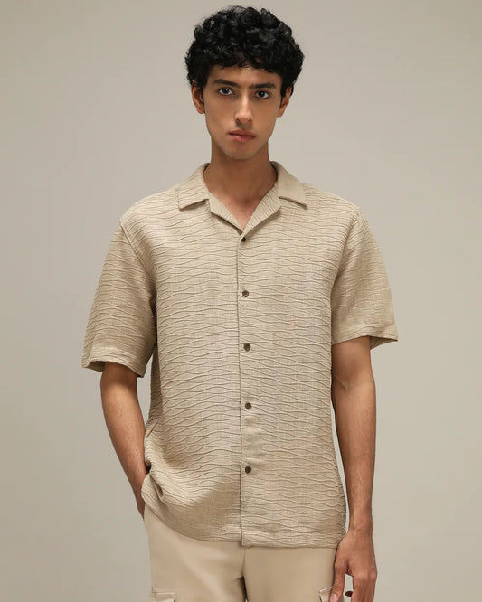 Casual Loose Fit Khaki Dobby Shirt Lightweight Summer Shirt