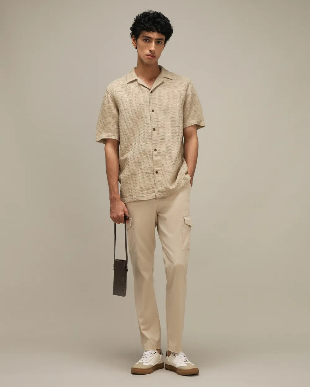Casual Loose Fit Khaki Dobby Shirt Lightweight Summer Shirt