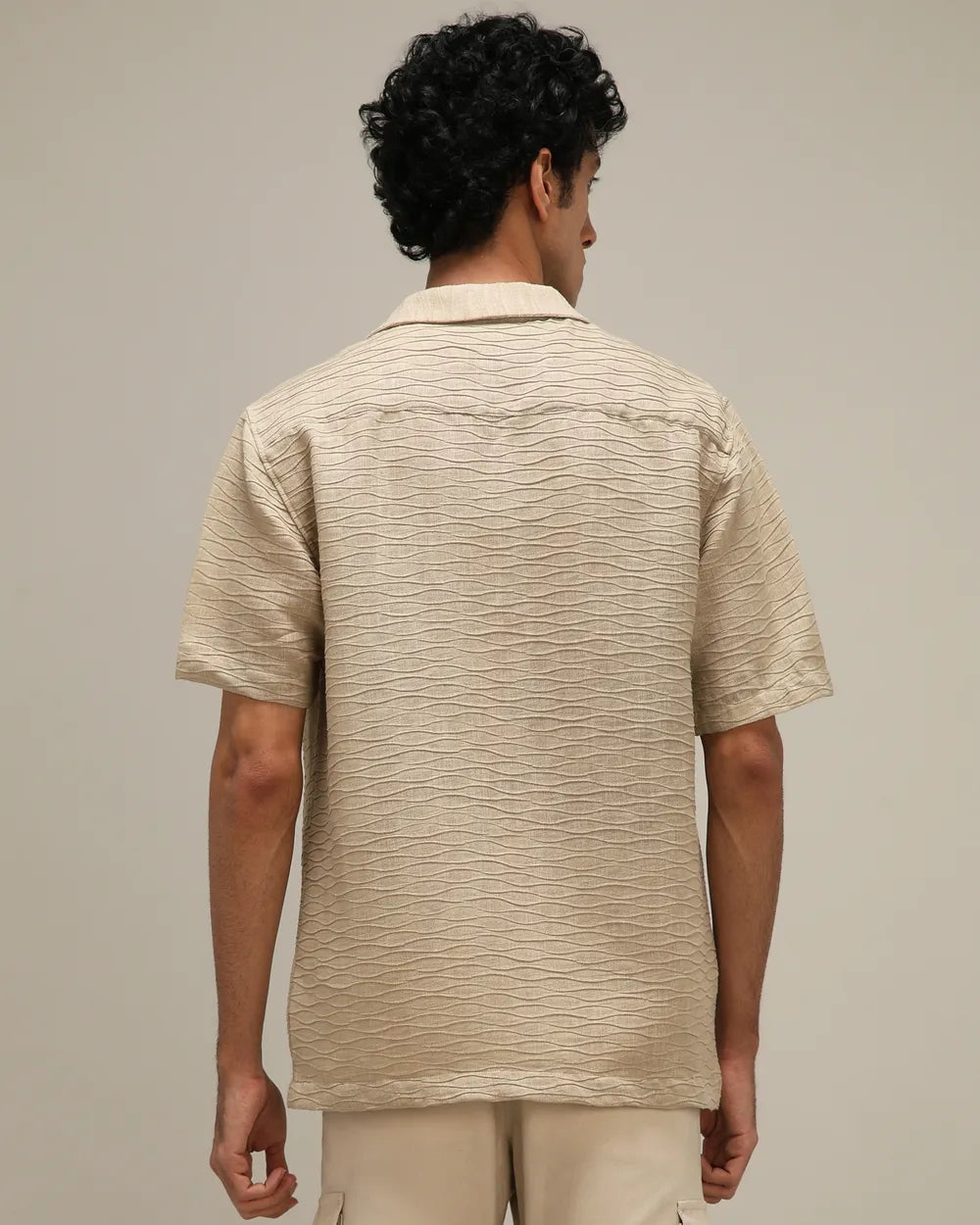Casual Loose Fit Khaki Dobby Shirt Lightweight Summer Shirt