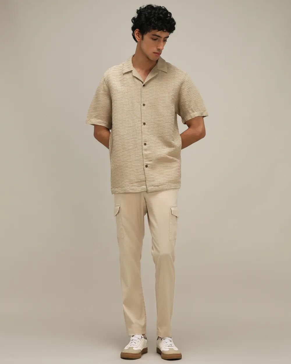 Casual Loose Fit Khaki Dobby Shirt Lightweight Summer Shirt