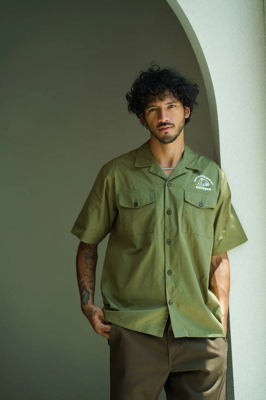 Olive Cotton Utility Heavyweight Shirt Relaxed Fit Everyday Wear