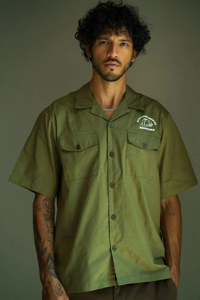 Olive Cotton Utility Heavyweight Shirt Relaxed Fit Everyday Wear