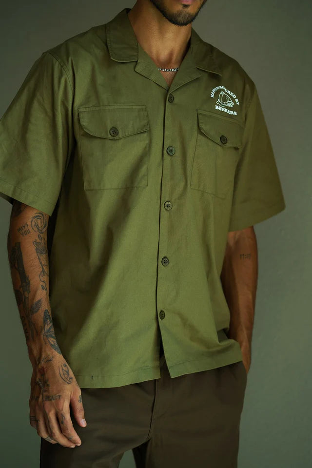 Olive Cotton Utility Heavyweight Shirt Relaxed Fit Everyday Wear