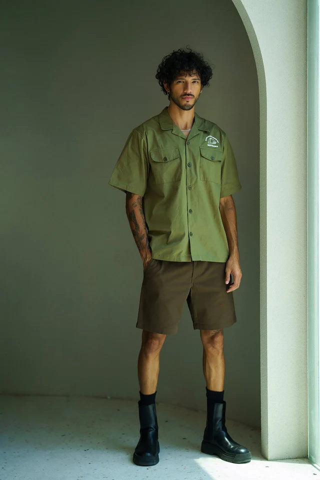 Olive Cotton Utility Heavyweight Shirt Relaxed Fit Everyday Wear