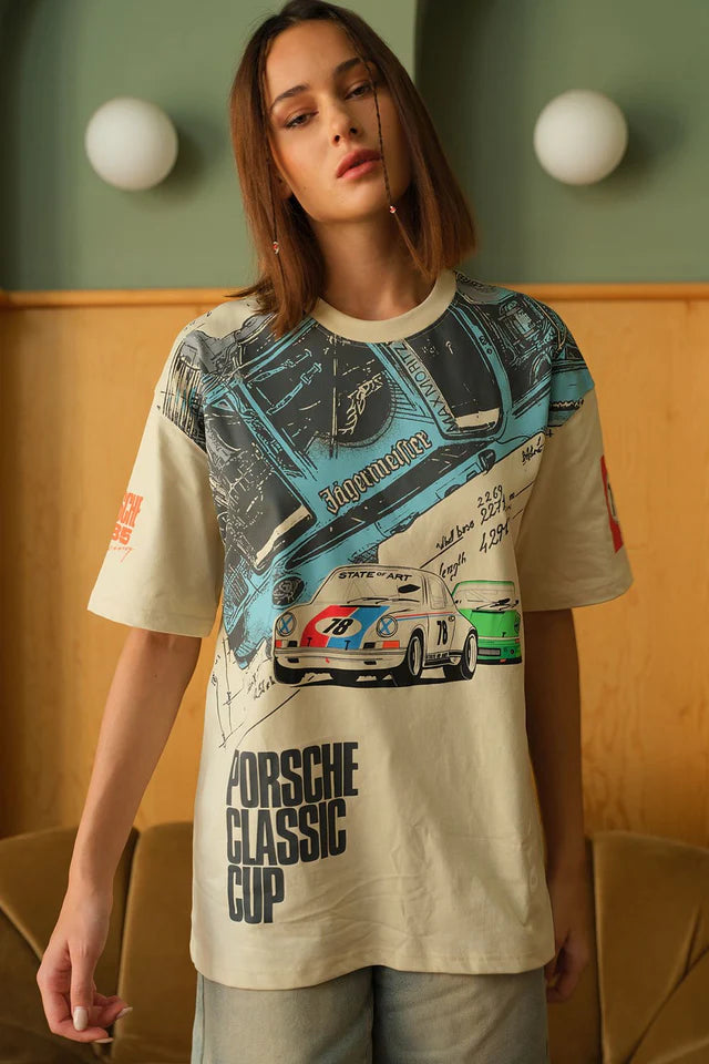 Stylish Oversized T-Shirt for Women with Porsche Logo Print