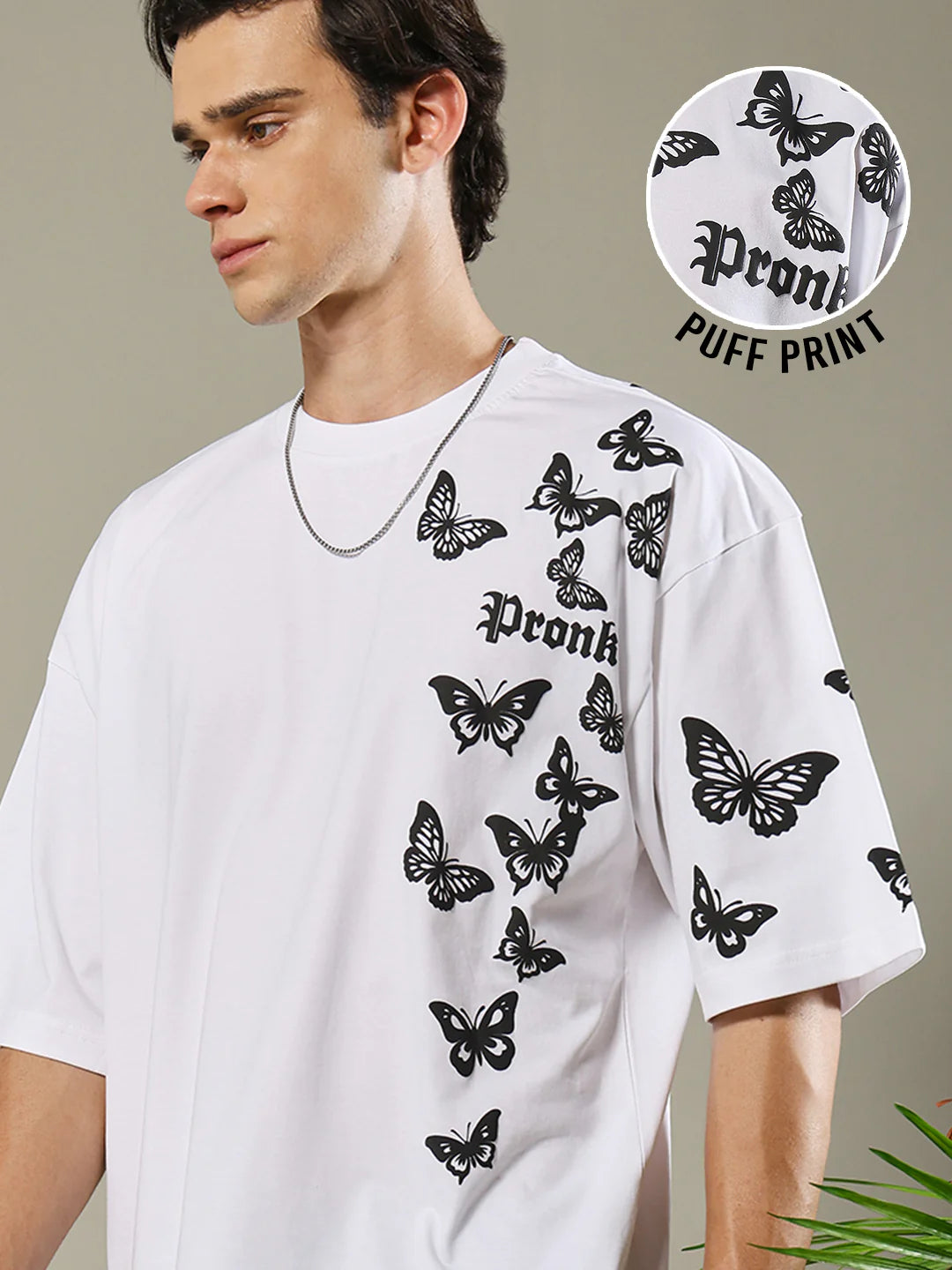 Contemporary Men’s Butterfly Puff Printed Oversized T-Shirt Comfortable Daily Wear