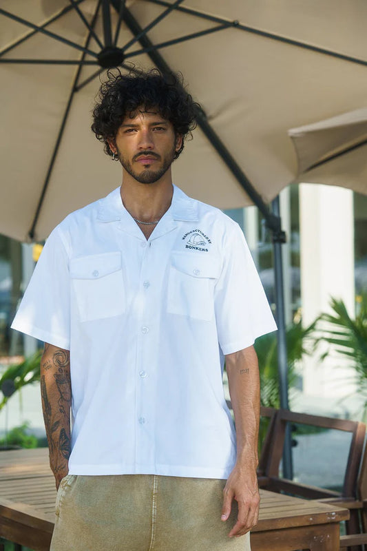 Premium White Utility Shirt Heavyweight Cotton Blend Casual Streetwear Top
