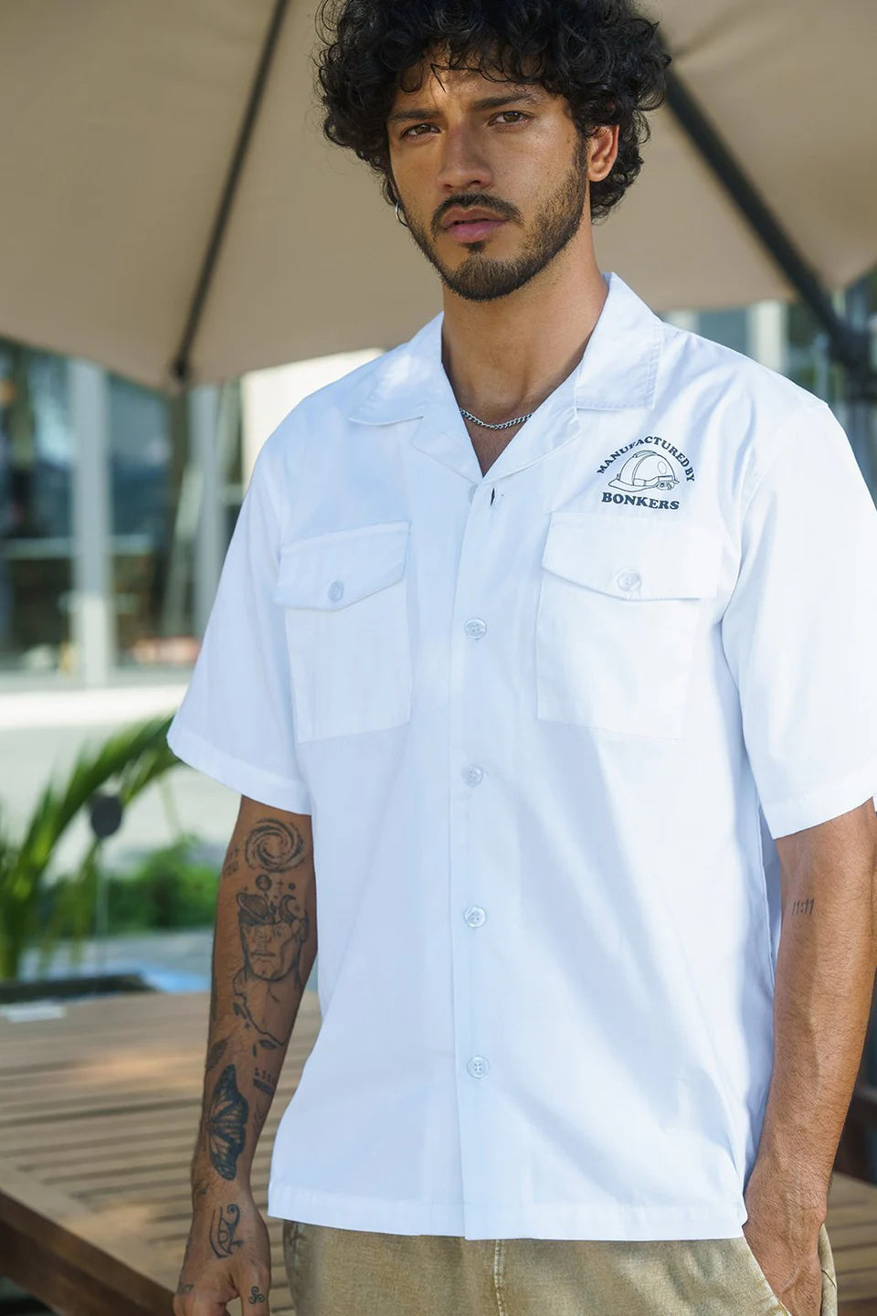 Premium White Utility Shirt Heavyweight Cotton Blend Casual Streetwear Top