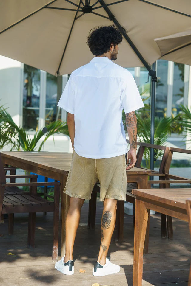 Premium White Utility Shirt Heavyweight Cotton Blend Casual Streetwear Top