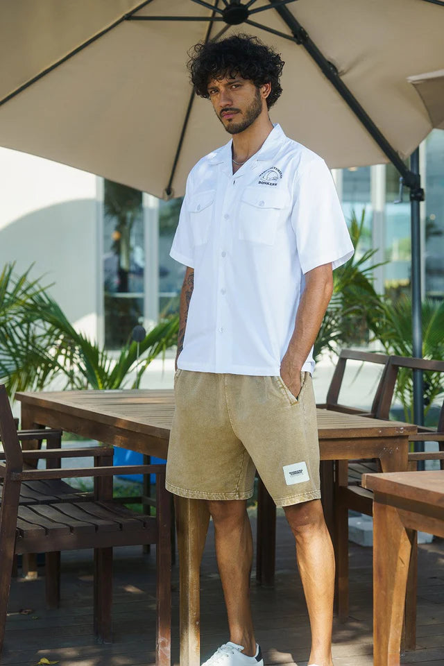 Premium White Utility Shirt Heavyweight Cotton Blend Casual Streetwear Top