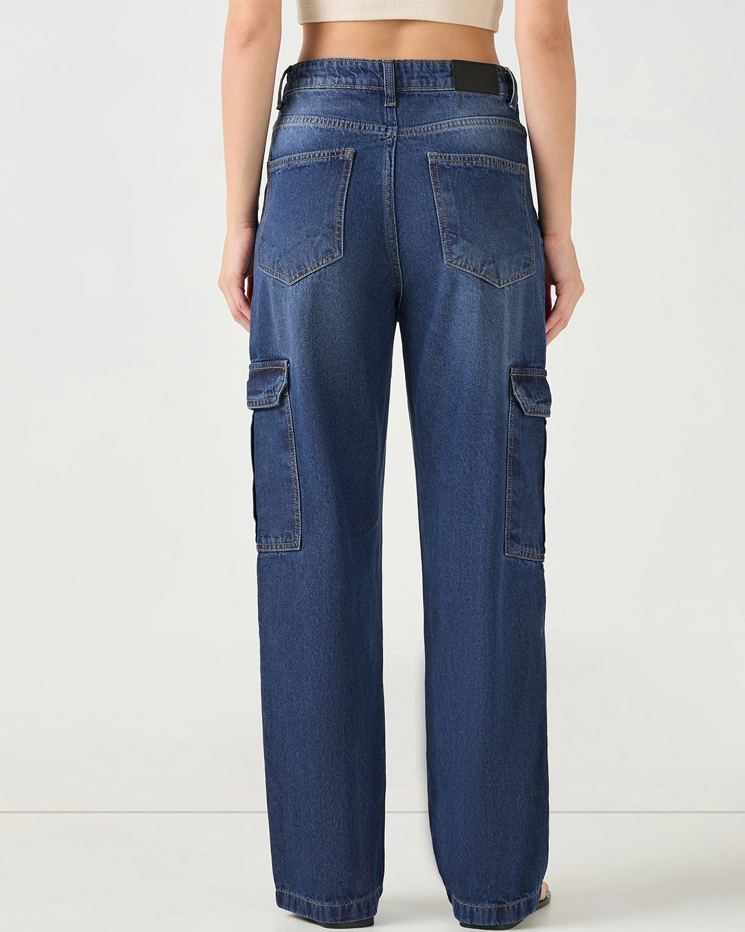 Everyday Womens Straight Fit Dark Blue Washed Cargo Jeans Designed for Utility and Comfort