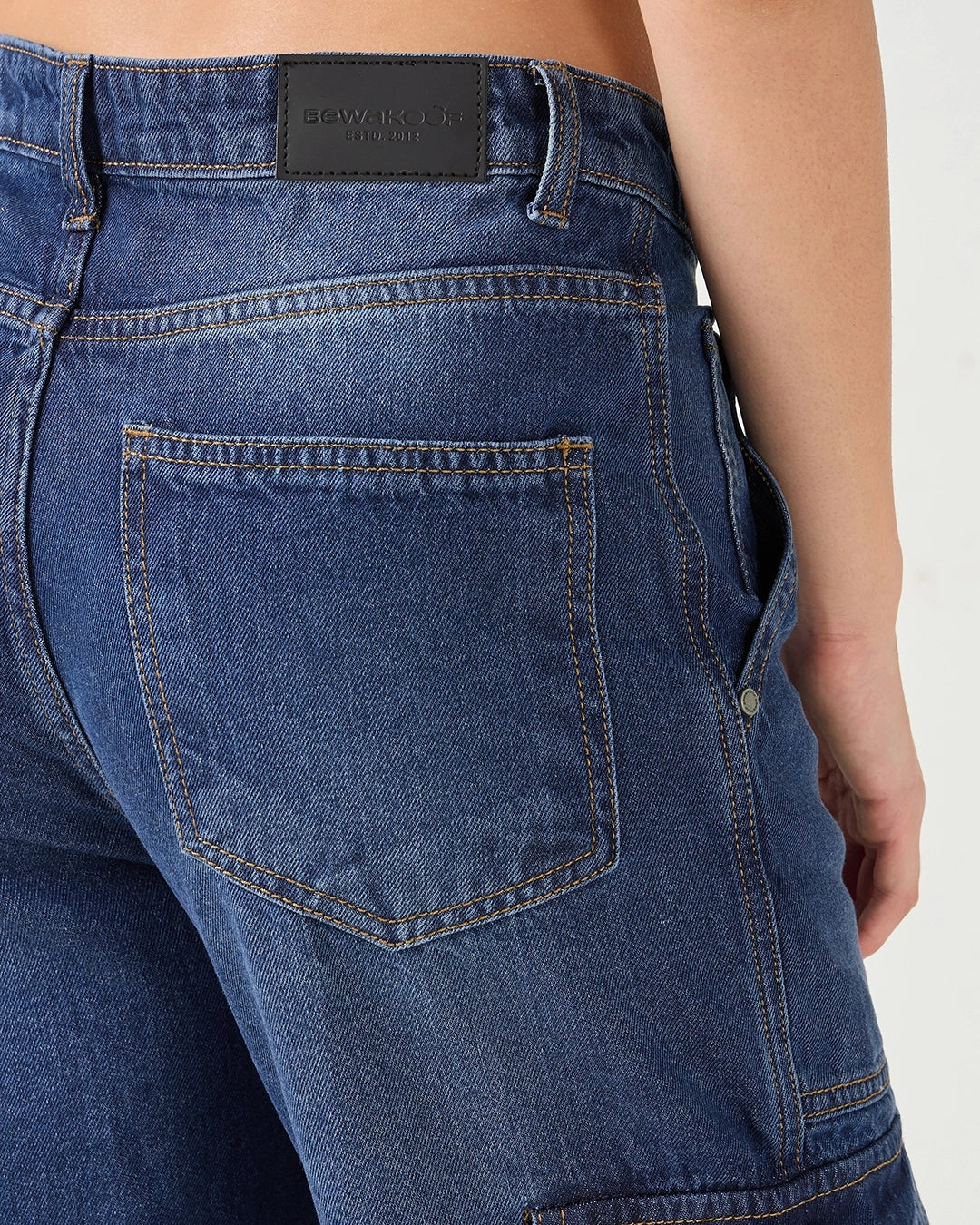 Everyday Womens Straight Fit Dark Blue Washed Cargo Jeans Designed for Utility and Comfort