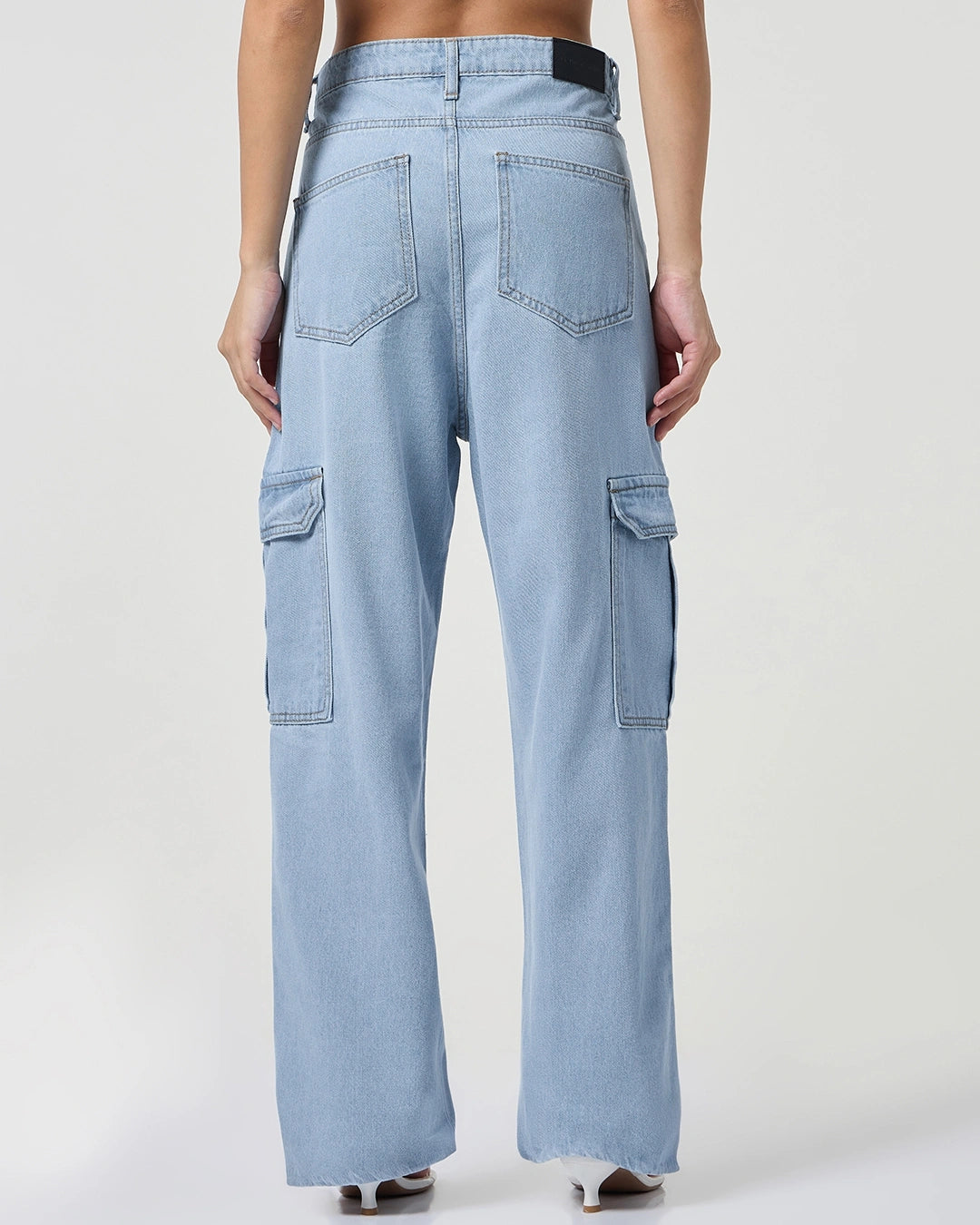 Modern Womens Light Blue Washed Straight Fit Cargo Jeans for Comfortable Everyday Dressing